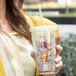Vaso Acrílico Personalizable Club de Café Helado Mariposa Vintag