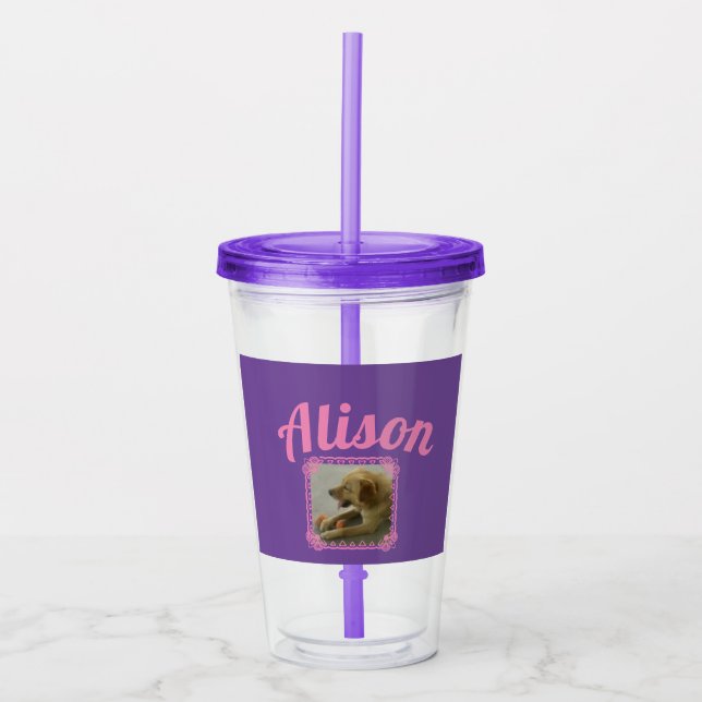 Vaso Acrílico Personalizable rosa y morado personalizado (Anverso)