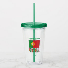 Vaso Acrílico Personalización verde de la bandera portuguesa de 