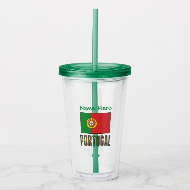 Vaso Acrílico Personalización verde de la bandera portuguesa de  (Anverso)