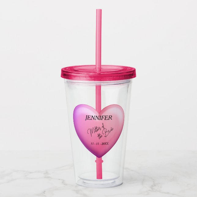 Vaso Acrílico Personalizada la Madre de la Novia Rosa (Anverso)