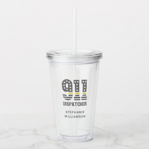 Vaso Acrílico Personalizado 911 Dispatcher USA Flag Thin Yellow 