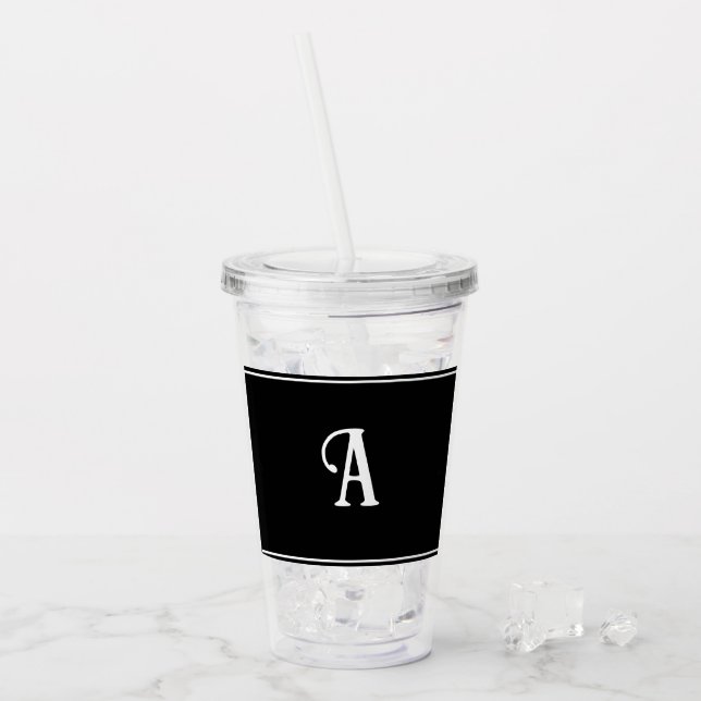 Vaso Acrílico Personalizado blanco y negro simple y elegante ini (Anverso (hielo))