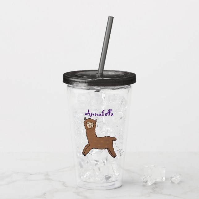 Vaso Acrílico Personalizado de alpaca marrón feliz (Reverso (hielo))