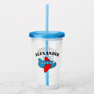 Vaso Acrílico Personalizado de avión de juguete lindo nombre fie