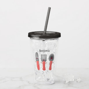 Vaso Acrílico Personalizado de cubertería de bifurcación y cucha