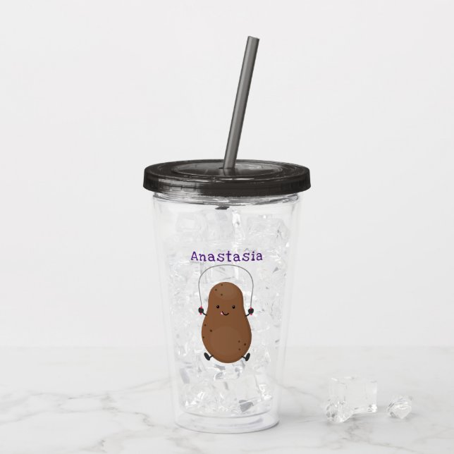 Vaso Acrílico Personalizado de cuerda de saltar de patata feliz (Reverso (hielo))
