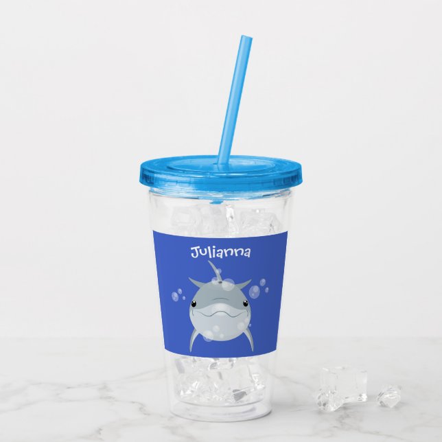 Vaso Acrílico Personalizado de delfín kawaii feliz (Reverso (hielo))