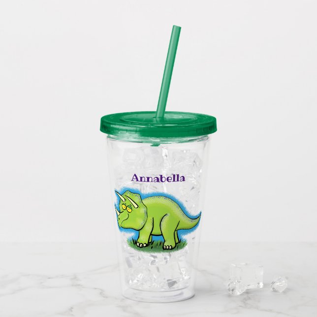 Vaso Acrílico Personalizado de dinosaurios de triceratops verde  (Reverso (hielo))