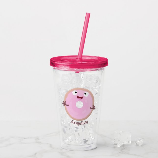 Vaso Acrílico Personalizado de donut rosa alegre y brillante