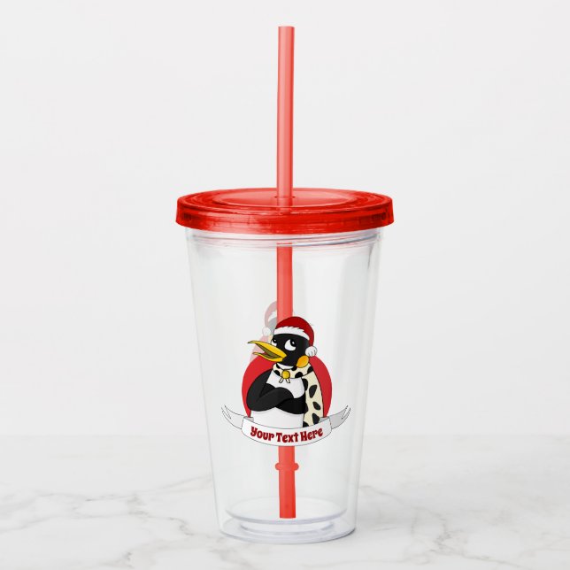 Vaso Acrílico Personalizado de emperadores y Navidades de pingüi (Anverso)