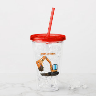 Vaso Acrílico Personalizado de excavadora de naranja cúpula