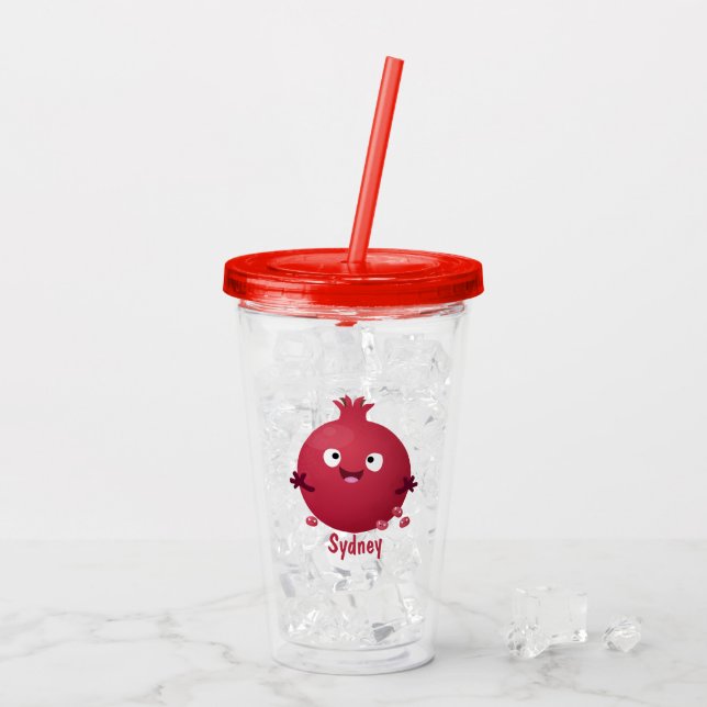 Vaso Acrílico Personalizado de frutas pomegranadas alegres (Reverso (hielo))