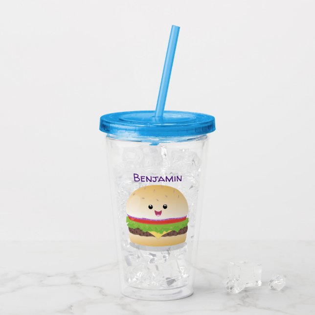 Vaso Acrílico Personalizado de hamburguesa kawaii feliz (Reverso (hielo))