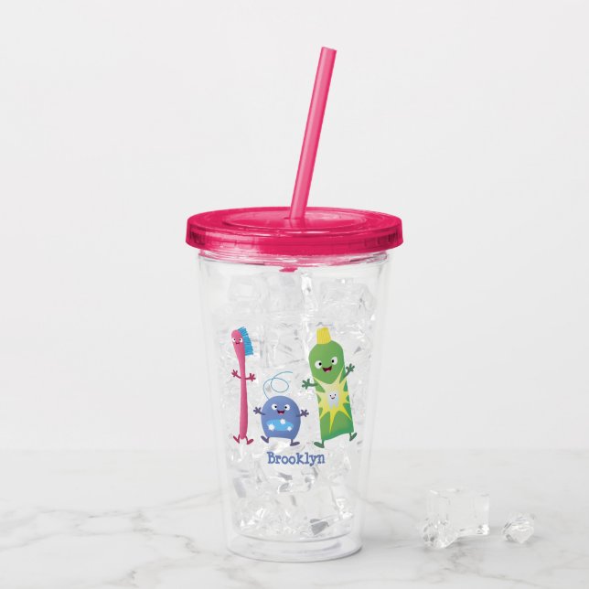 Vaso Acrílico Personalizado de hilo dental de cepillo de dientes (Reverso (hielo))