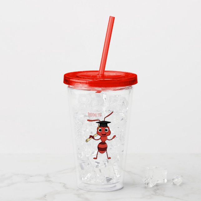 Vaso Acrílico Personalizado de hormiga roja feliz (Reverso (hielo))