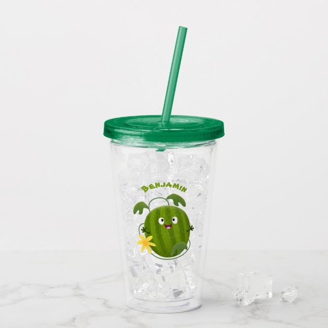 Vaso Acrílico Personalizado de la sandía sonriente alegre (Reverso (hielo))