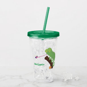 Vaso Acrílico Personalizado de lagarto de camaleón verde lindo
