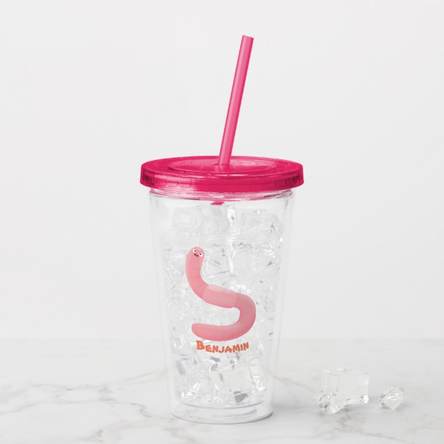Vaso Acrílico Personalizado de lombrices de tierra rosa y alegre (Reverso (hielo))