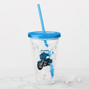 Vaso Acrílico Personalizado de moto azul feliz