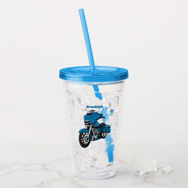 Vaso Acrílico Personalizado de moto azul feliz (Anverso (hielo))