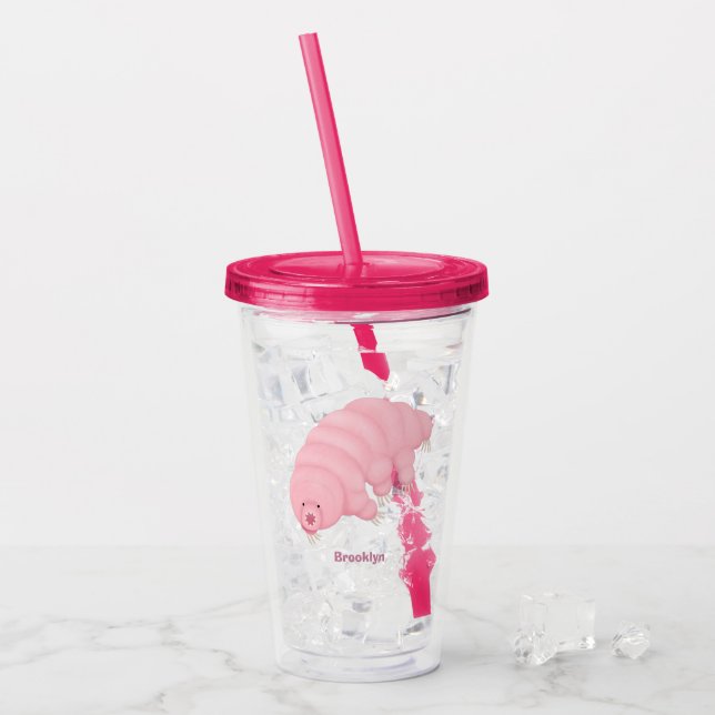 Vaso Acrílico Personalizado de oso de agua tardígrado rosa y sua (Anverso (hielo))