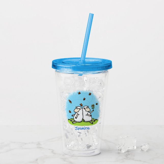 Vaso Acrílico Personalizado de ovejas y mariposas (Reverso (hielo))