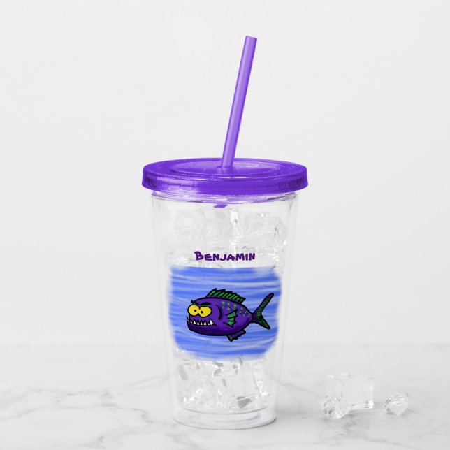 Vaso Acrílico Personalizado de pescado piraña (Reverso (hielo))