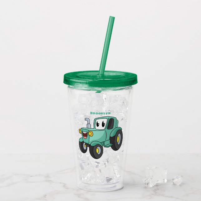 Vaso Acrílico Personalizado de tractores verde feliz (Reverso (hielo))
