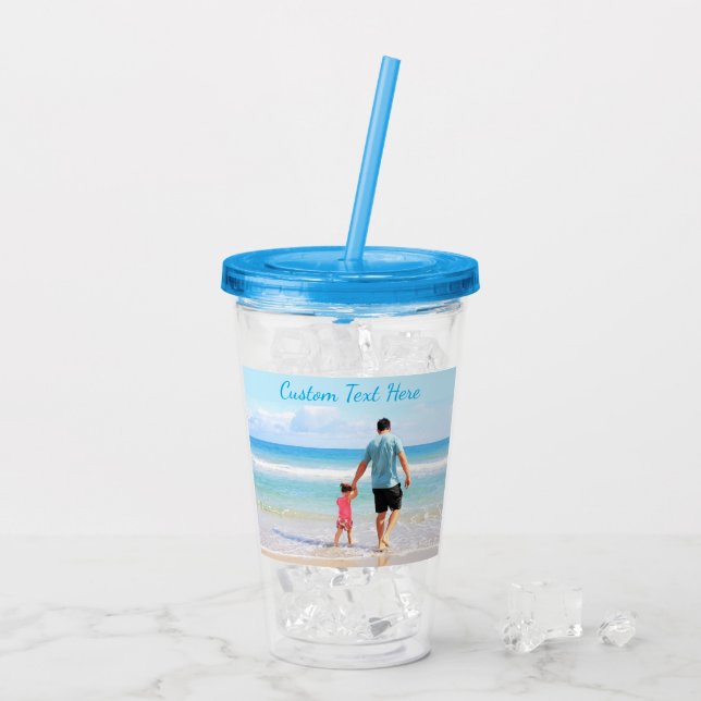 Vaso Acrílico Personalizado de tu foto Tumbler acrílico con text (Reverso (hielo))