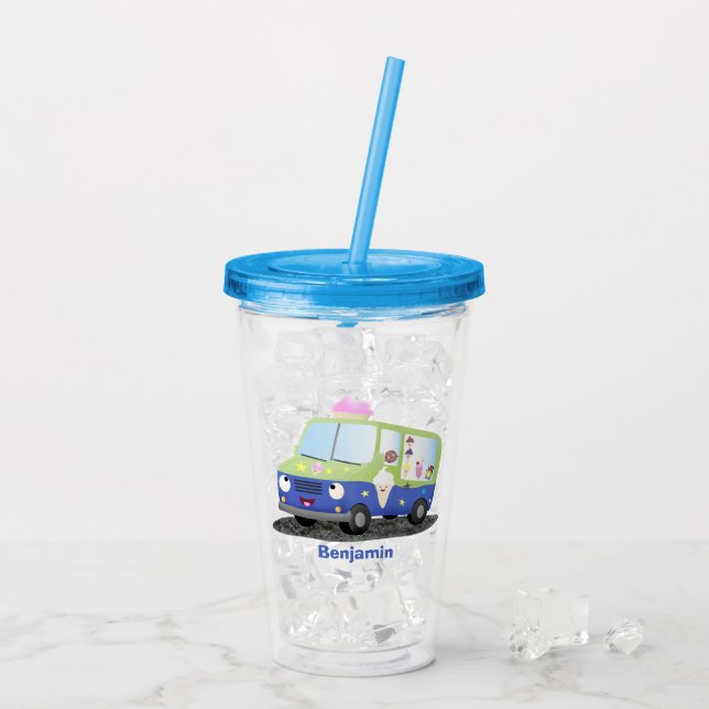 Vaso Acrílico Personalizado de un camión de helados alegre (Reverso (hielo))