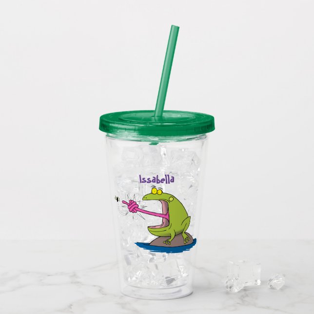 Vaso Acrílico Personalizado divertida de rana y mosca (Reverso (hielo))