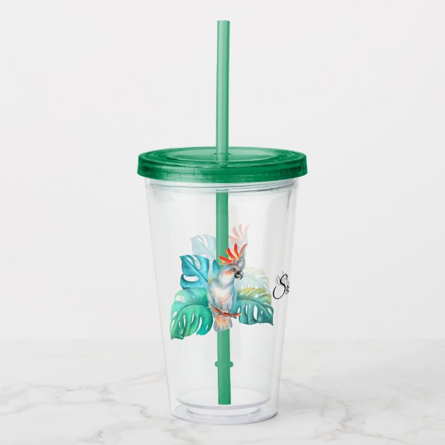 Vaso Acrílico Personalizado el loro de la coca tropical (Anverso)