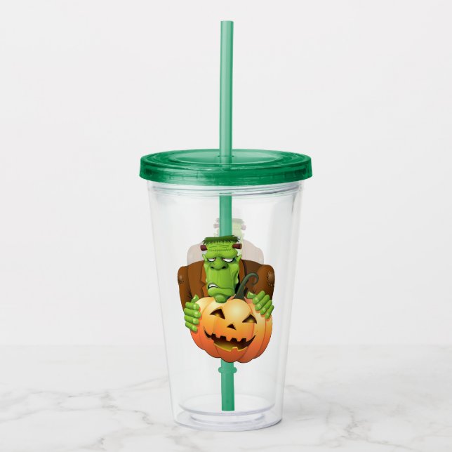 Vaso Acrílico Personalizado Frankenstein con Calabaza (Anverso)