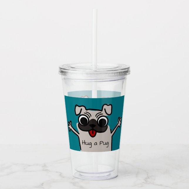 Vaso Acrílico Personalizado lindo abrazo a pug (Anverso)