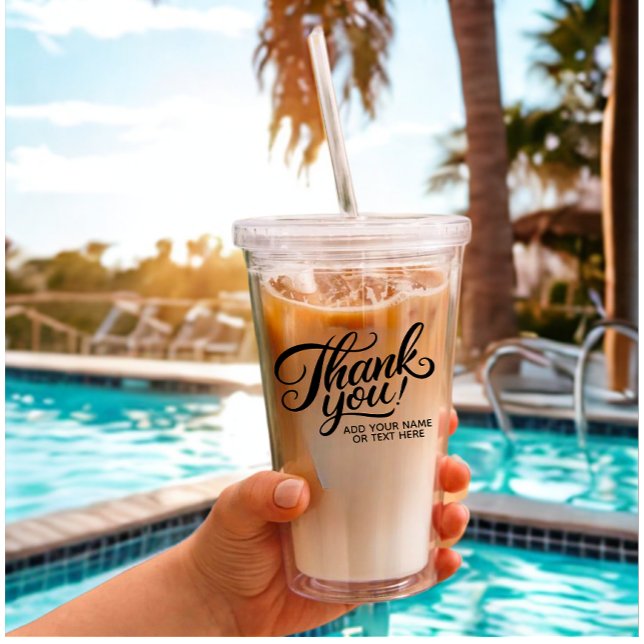 Vaso Acrílico Personalizado moderno Gracias Texto Clásico Blanco (Modern Custom thank you and text acraylic tumbler)