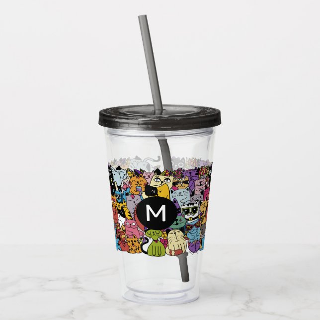 Vaso Acrílico Personalizado Monograma Gracioso Gatos Ilustracion (Izquierda)