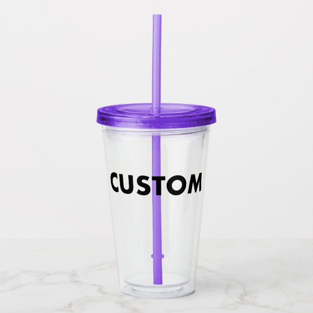 Vaso Acrílico Personalizado MORADO con Tapa y Paji (Anverso)