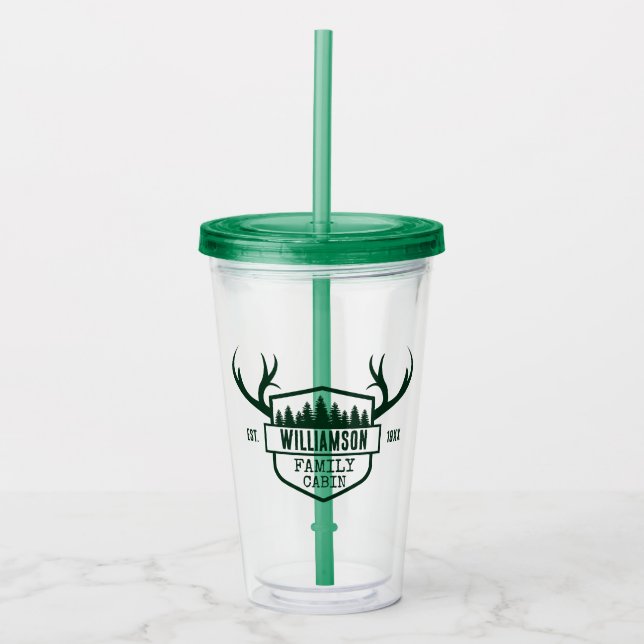 Vaso Acrílico personalizado nombre familia bosque de cabinas (Anverso)