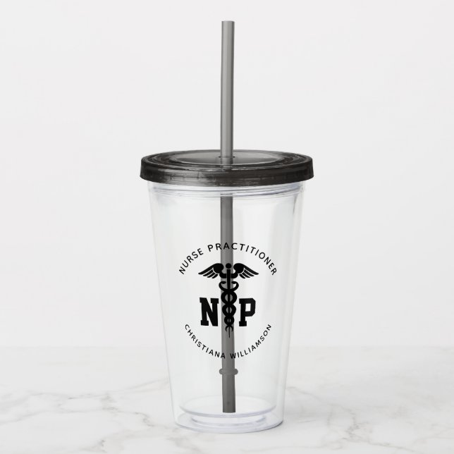 Vaso Acrílico Personalizado Nurse Practicante Graduación Caduceu (Anverso)