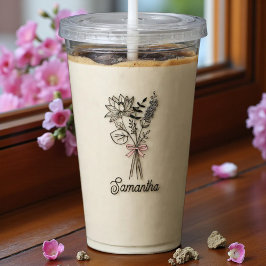 Vaso Acrílico Personalizado Para Ella Floral Lazo Rosa