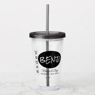 Vaso acrílico personalizado para novio en boda