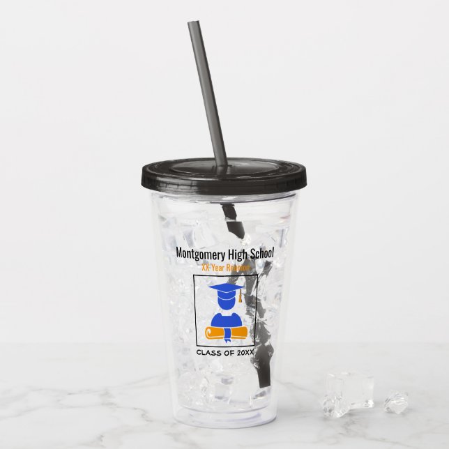 Vaso Acrílico Personalizado sindical de secundaria azul y Naranj (Anverso (hielo))