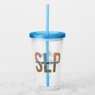 Vaso Acrílico Personalizado SLP Speech Pathólogo Leopard Print