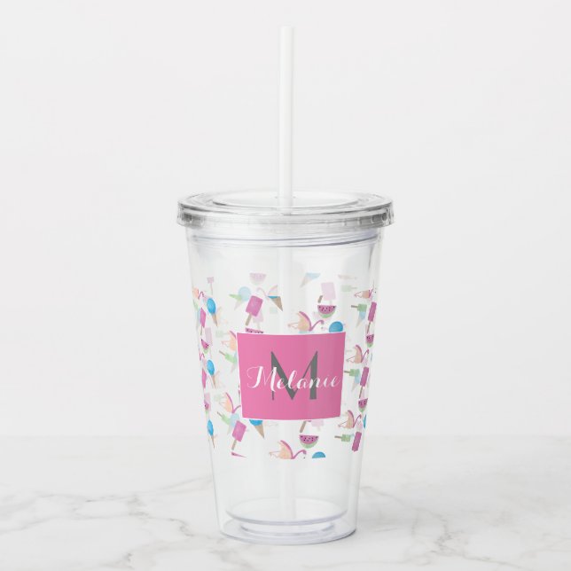Vaso Acrílico Personalizado tropical del monograma del verano (Anverso)