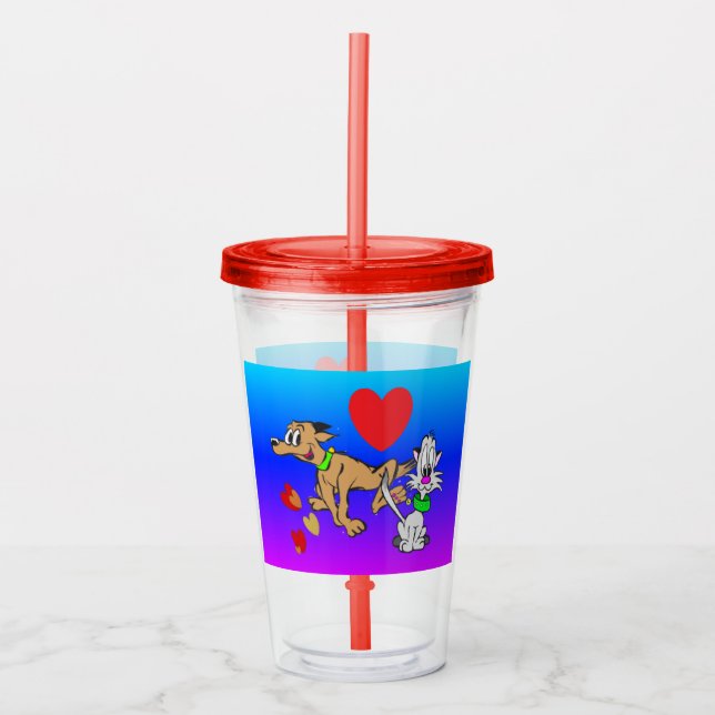 Vaso Acrílico Personalizado Tumbler: Perro y gato (Anverso)