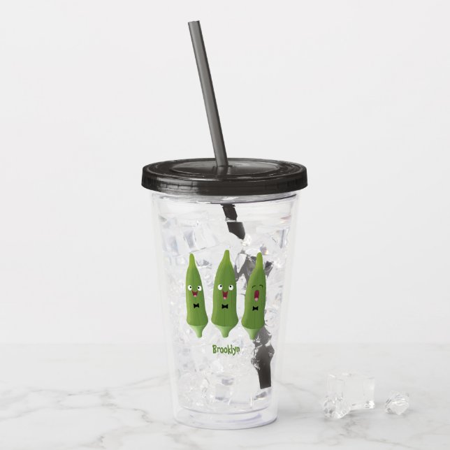 Vaso Acrílico Personalizado vegetal de okra cantante (Anverso (hielo))