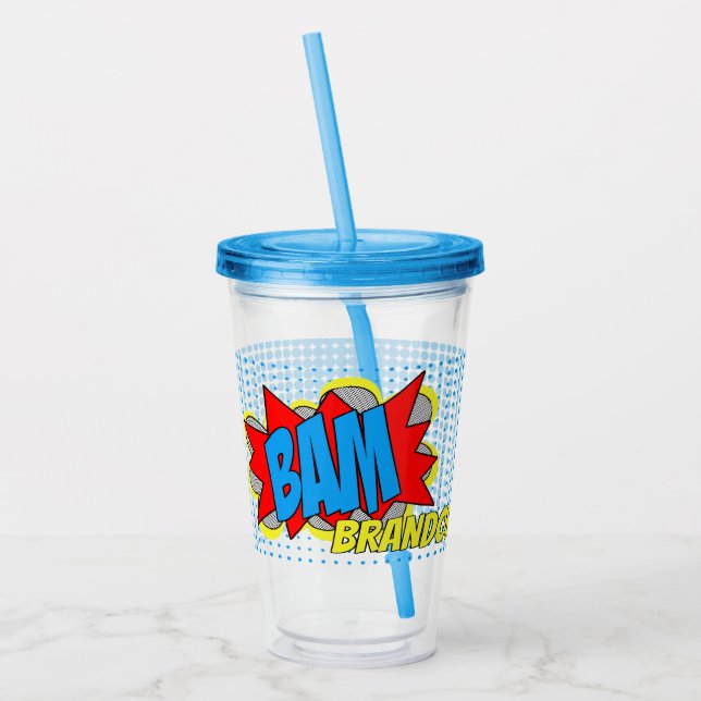 Vaso Acrílico Personalizado Vintage Comic Book Pop Art Style BAM (Izquierda)