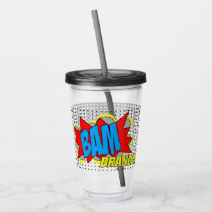 Vaso Acrílico Personalizado Vintage Comic Book Pop Art Style BAM