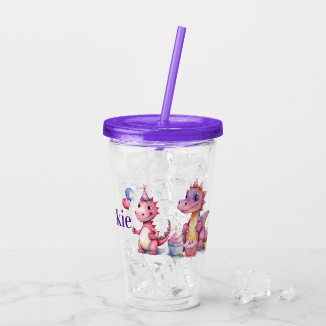 Vaso Acrílico Personalizar de cumpleaños Dinosaurios (Reverso (hielo))